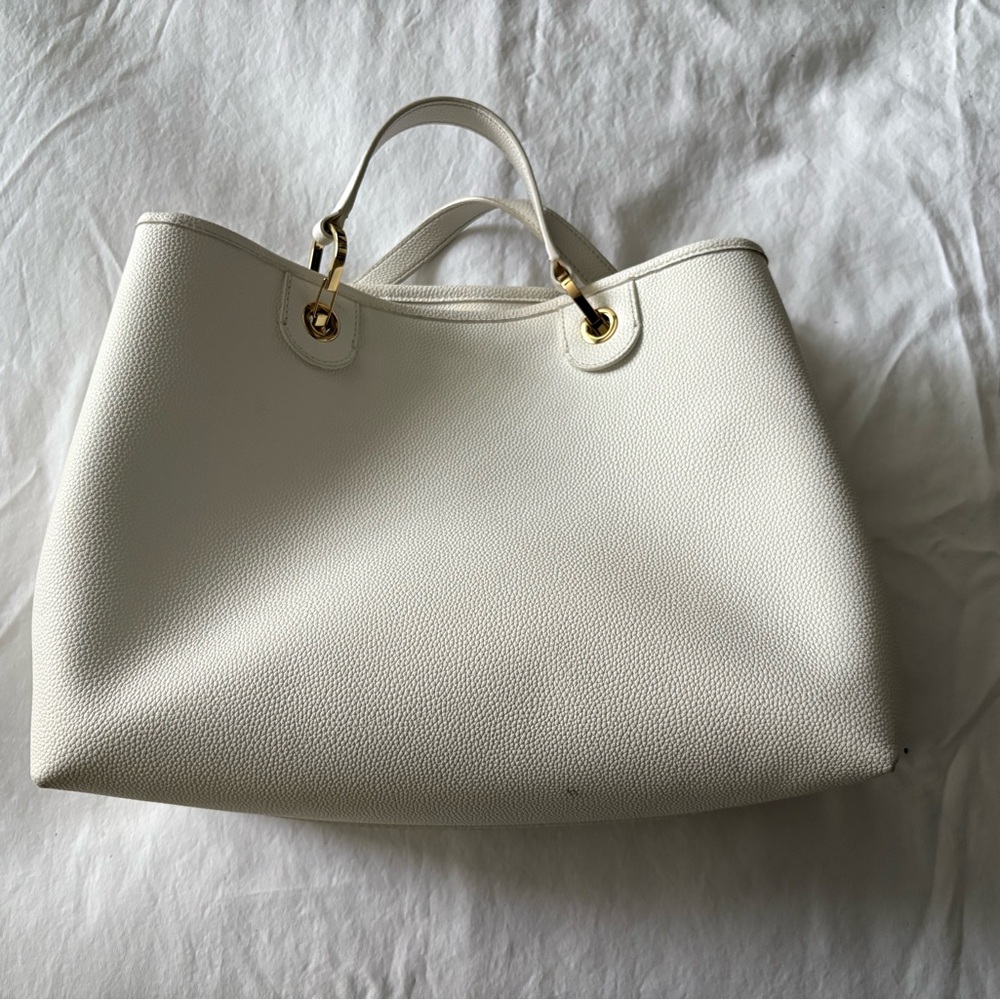 Emporio Armani White Tote with Gold Accents